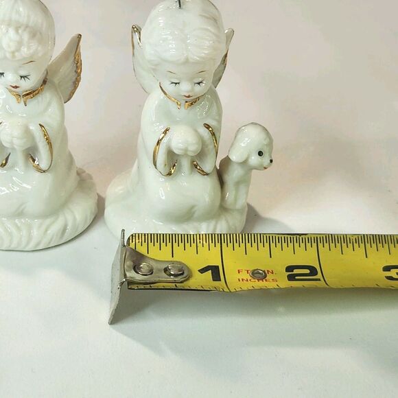 Napco Vintage Miniature Praying Angel Figurines Boy & Girl with Kitten & Lamb - Picture 8 of 9